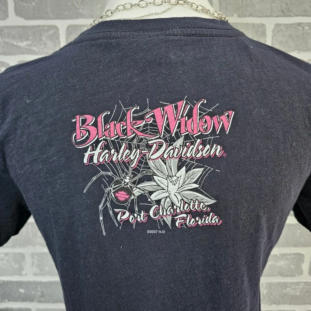 Harley Davidson Black‎ Widow Rhinestone T-Shirt Women's M Port Charlotte Florida